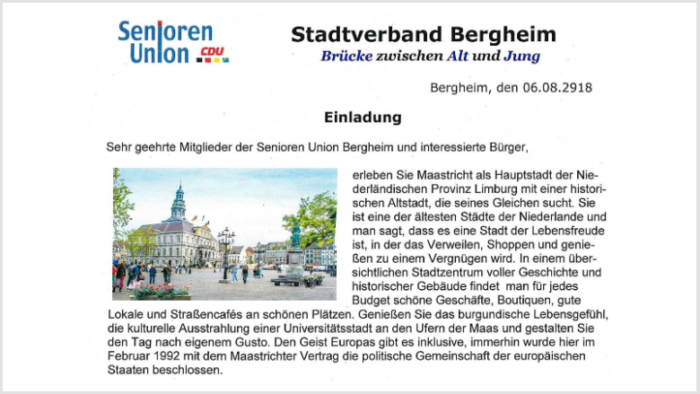 Fahrt mit der Senioren Union nach Maastricht